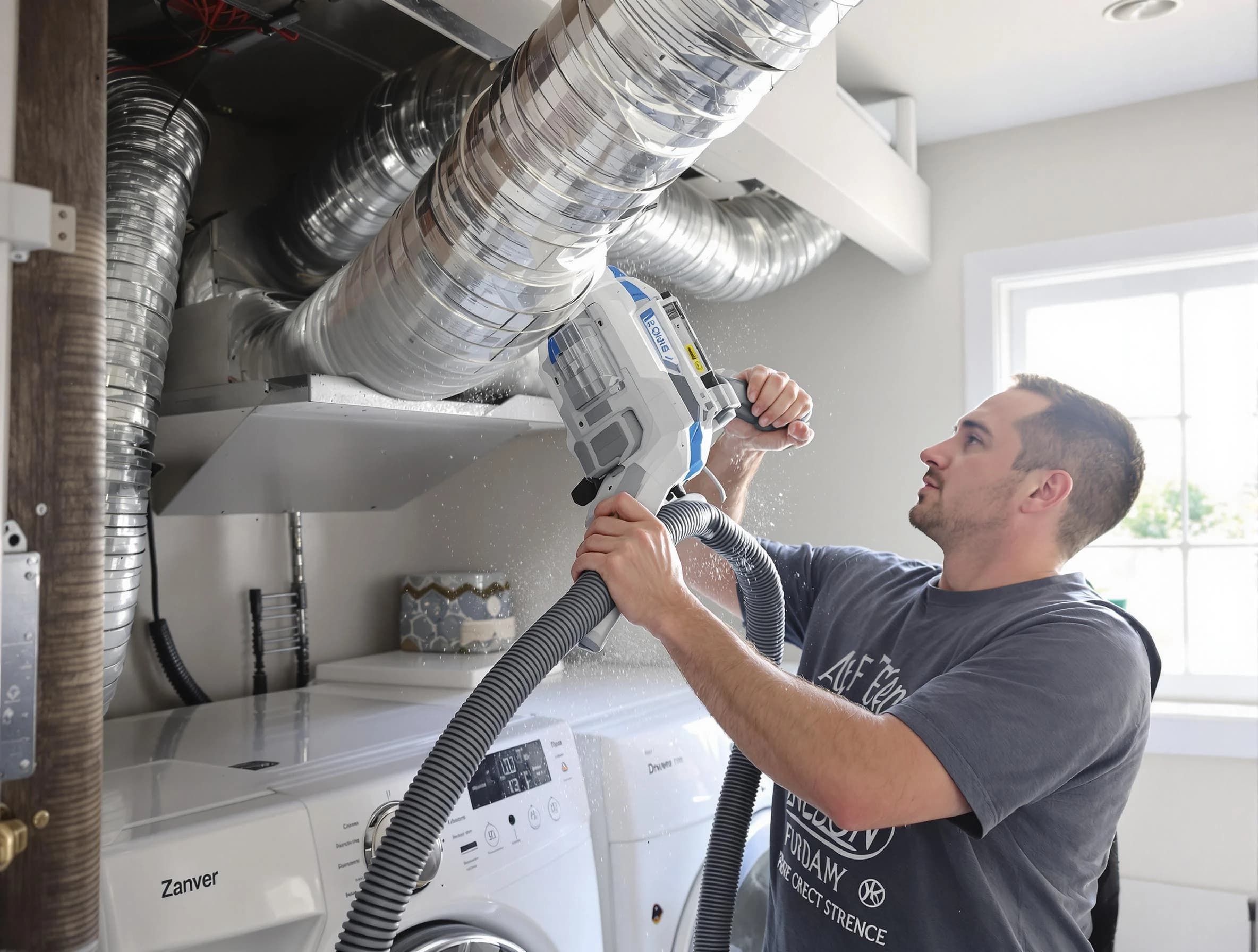West Point Dryer Vent Cleaning specialist cleaning deep within a dryer vent duct system in West Point