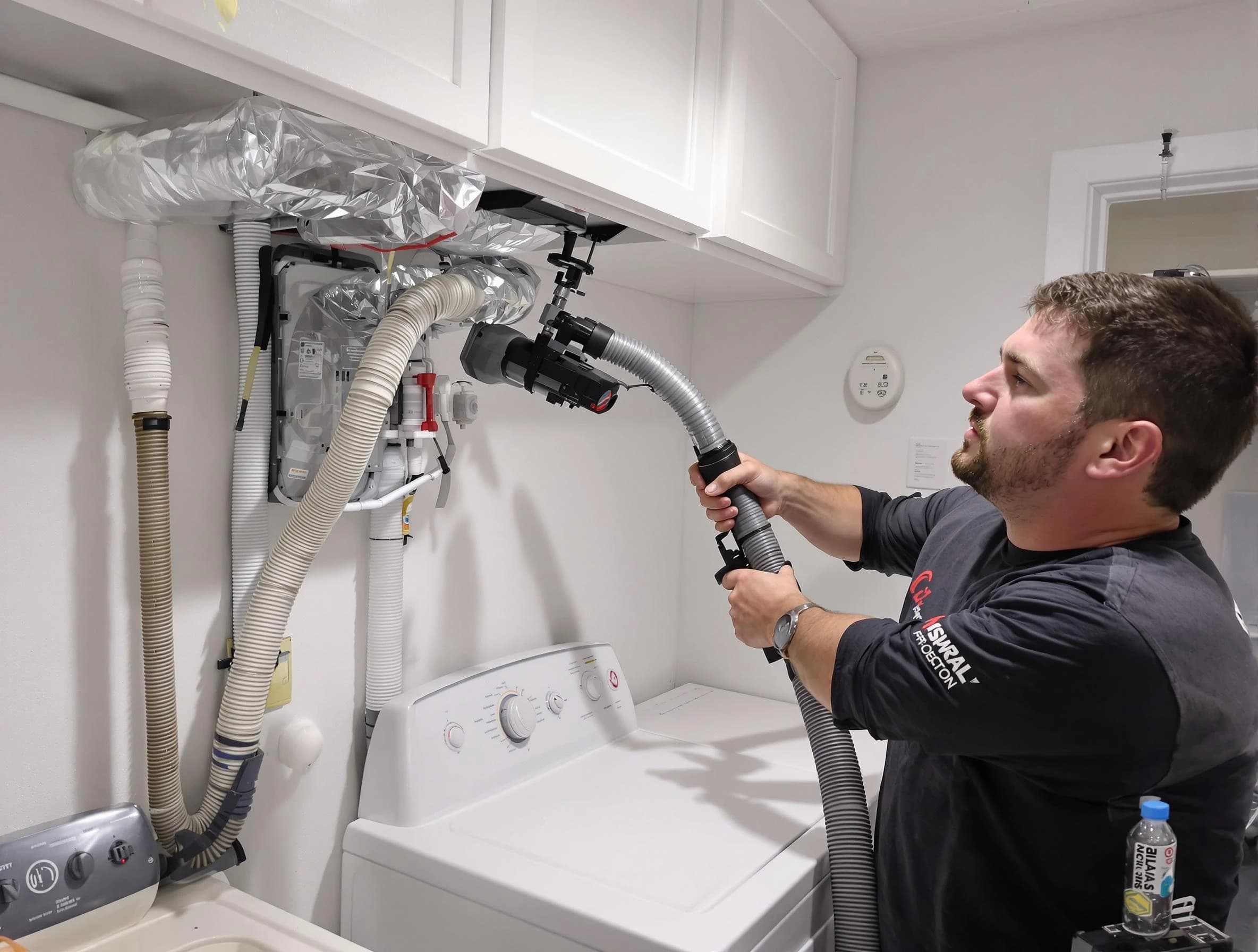 West Point Dryer Vent Cleaning certified technician performing safety-focused gas dryer vent cleaning in West Point